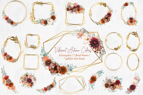 Download Autumn Floral Golden Frames and Bouquets - Premium Resources