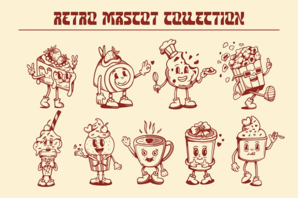 Download Cute Dessert Retro Mascot Character Logo - Dessert retro Collection